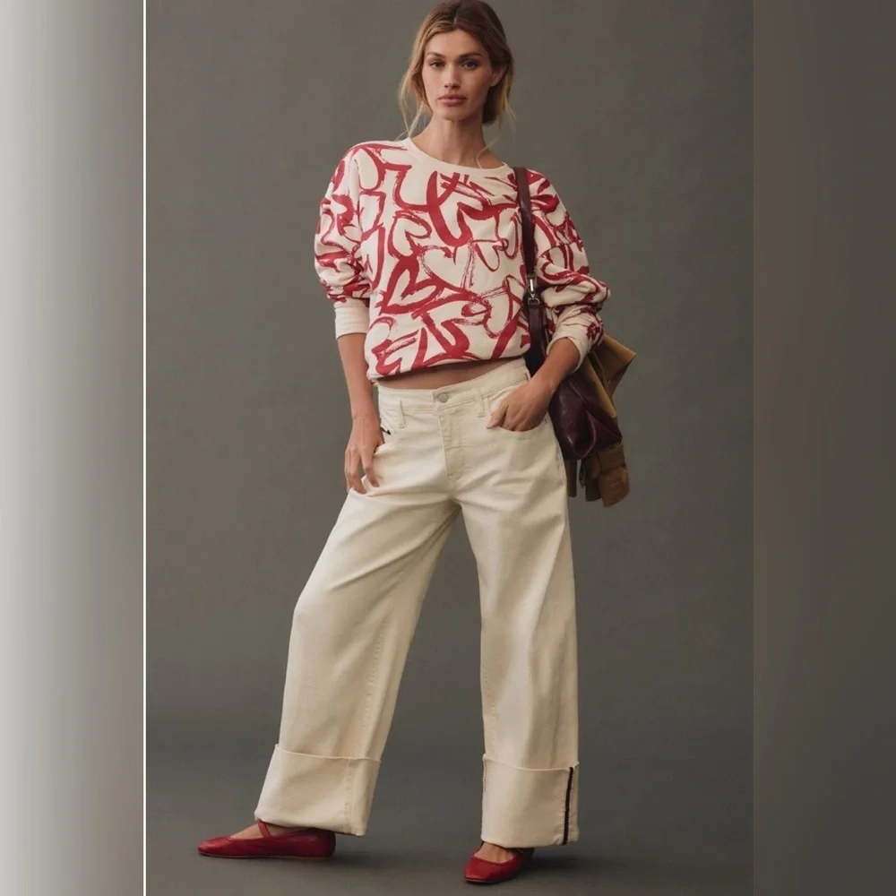 NWT! Anthropologie Maeve Heart Printed Sweater - Size XXS 🐬 - Picture 3 of 10